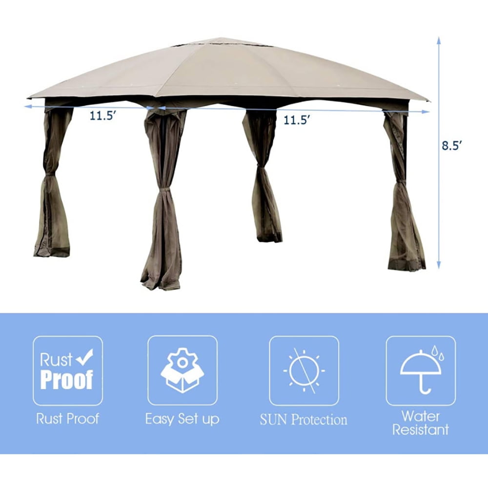 GVN 11.5 x 11.5 Feet Fully Enclosed Outdoor Gazebo with Removable 4 Walls, Full Waterproof Outdoor Party Event Tents for Outside Party Waterproof Canopy Wedding Tent BBQ Shelter