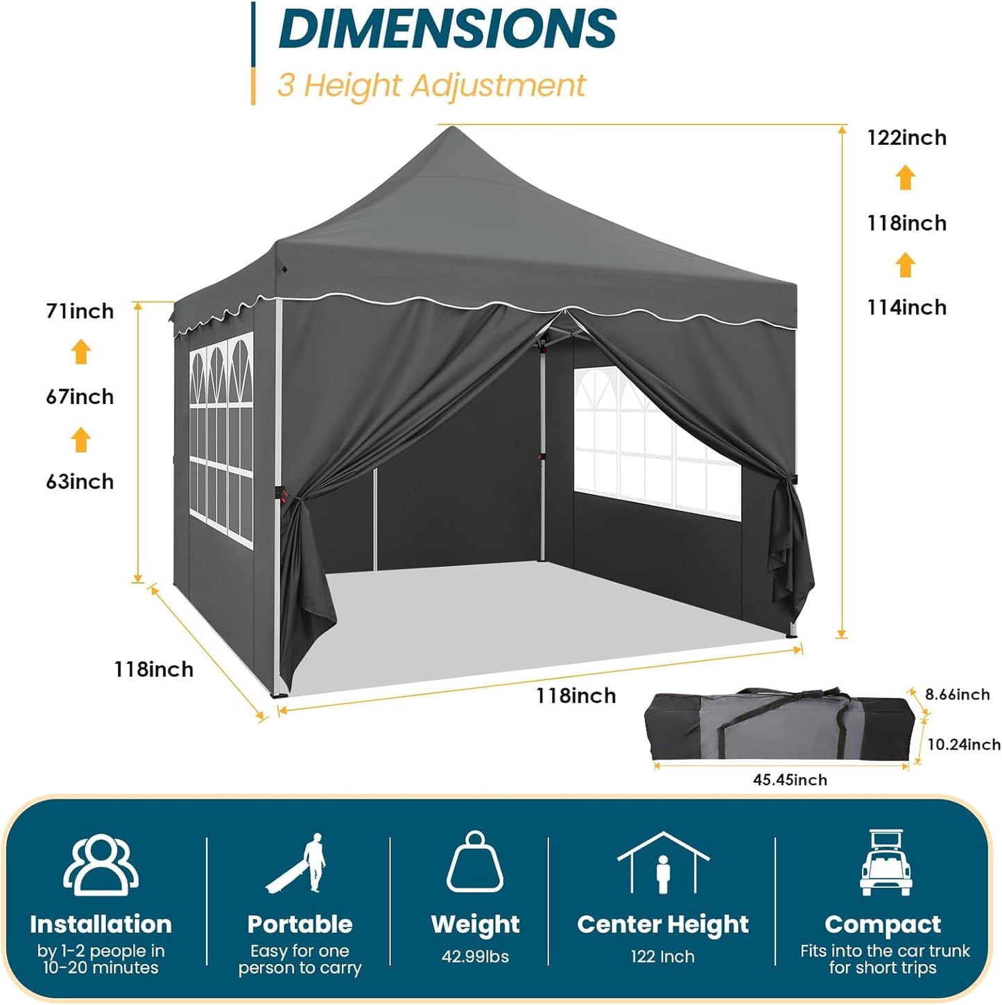 COBIZI 10x10 Pop Up Canopy with 4 Removable Sidewalls, Sandbags, Stakes & Ropes, Upf 50+ Easy Setup Canopy Tent Waterproof Outdoor Instant Portable Shelter for Business, Events, Vendor, Dark Blue