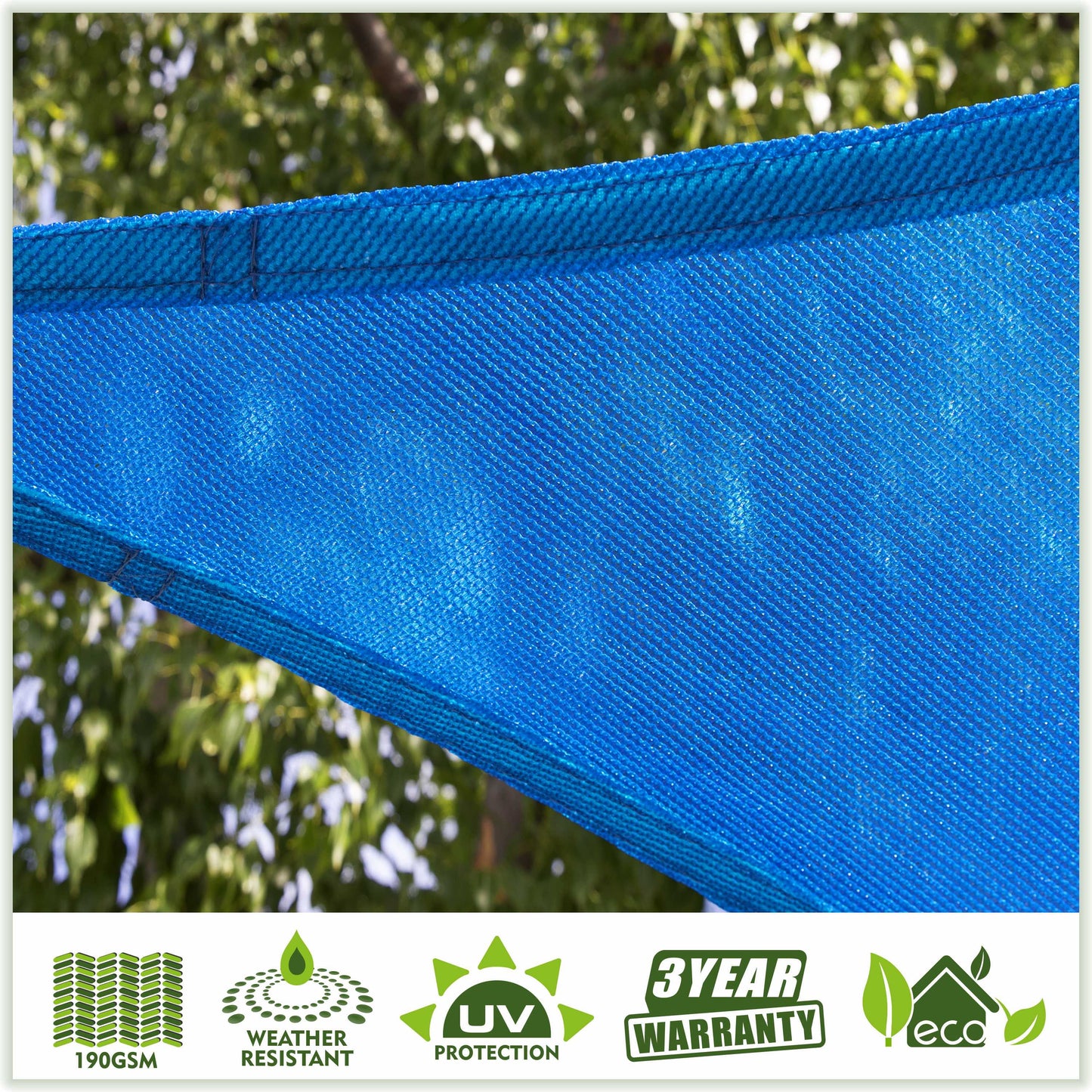 ColourTree 10' x 16' Blue Rectangle Sun Shade Sail Canopy Mesh Fabric UV Block Air & Water Permeable - Commercial Heavy Duty - 190 GSM - 3 Years Warranty ( We Make Custom Size )