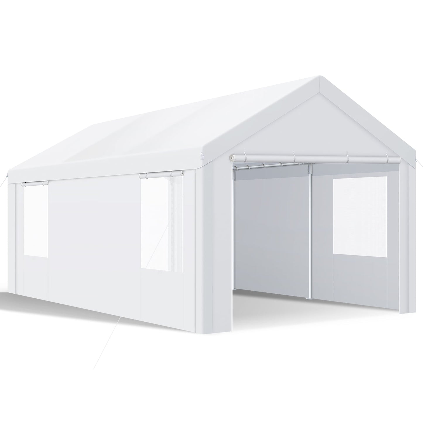 COBIZI Carport 10'x20' Large Heavy Duty Car Tent with Powder-Coated Steel Frame, Portable Garage with Removable Sidewalls & Doors, Car Canopy with All-Season Tarp for Outdoor Party, Birthday, White