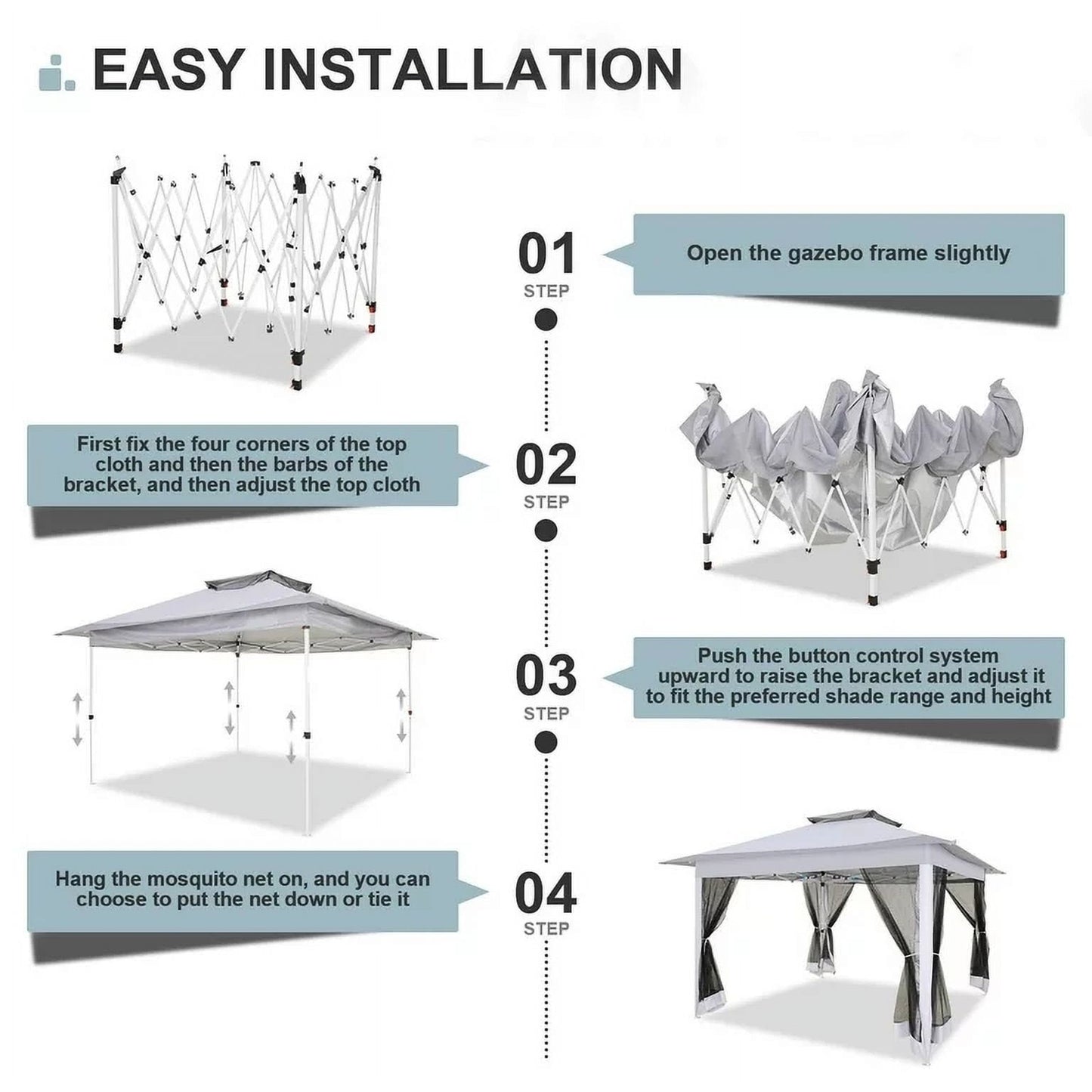 COBIZI 12'x12' Pop-Up Gazebo, Mosquito Netting, Adjustable, Outdoor Tent,144 sq.ft Shade, Gray