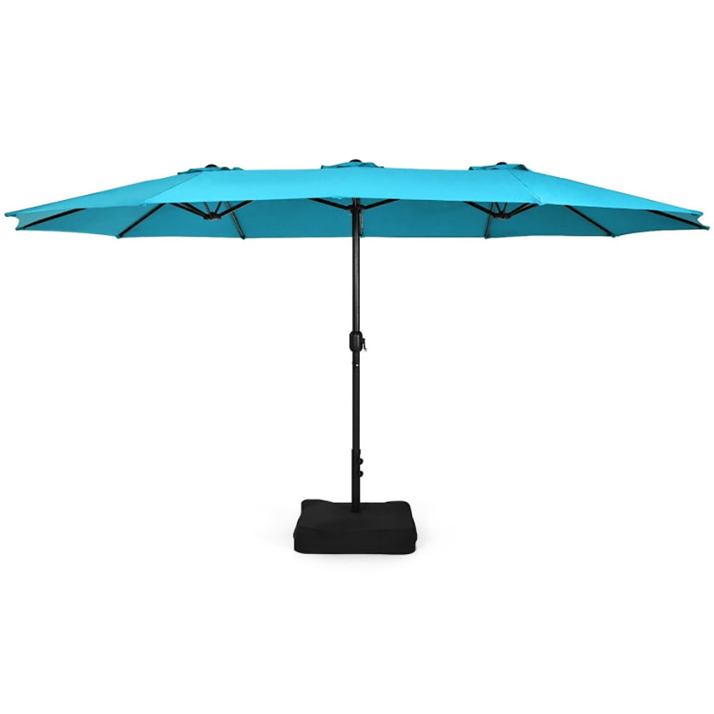 GVN 15 Feet Double-Sided Twin Patio Umbrella with Crank and Base-Turquoise, Outdoor Table Umbrella, Outdoor Umbrella, Market Umbrella for Outdoor Patio Backyard Garden Lawn Sun Shade