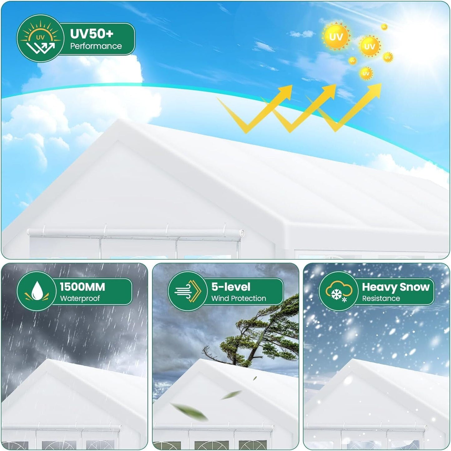 COBIZI Party Tent Heavy Duty, 20x20ft Wedding Tent, Large Canopy Tents for Parties, Carport Canopy with Removable Sidewalls, Large Tent with Built-in Sandbag, UV50+, Big Tent for Party, White