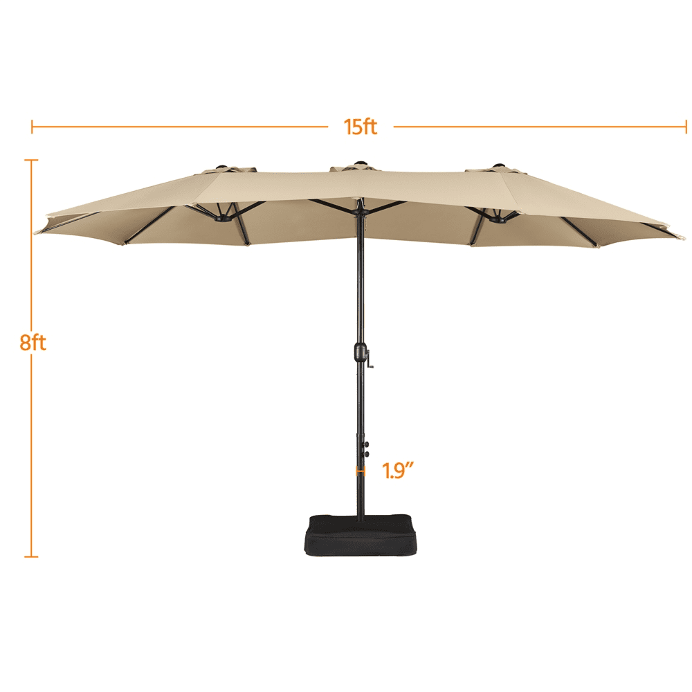 Renwick 15ft Double-Sided Twin Patio Outdoor Umbrella with Base, Tan