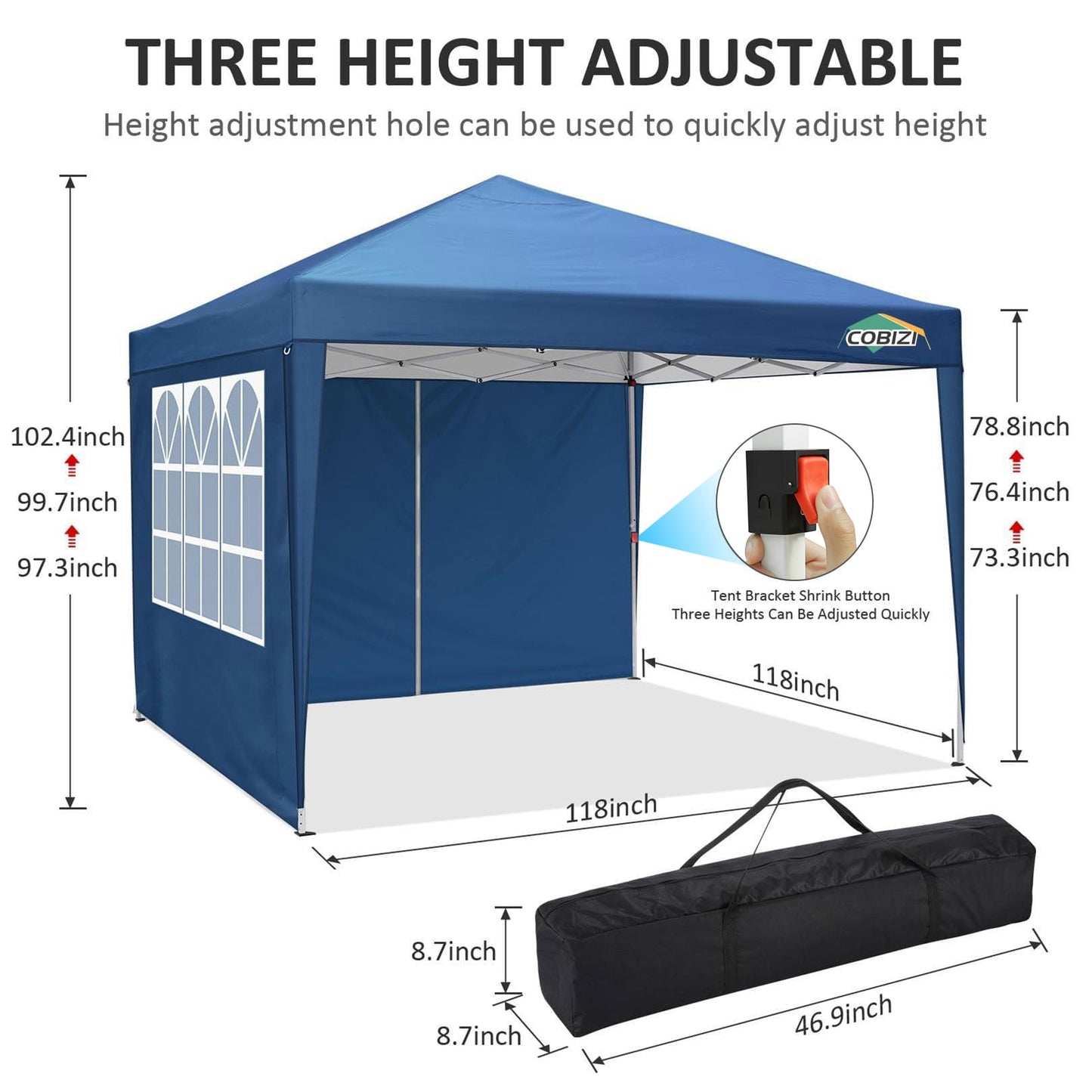COBIZI 10'x10' Easy Portable Popup Canopy Waterproof Shelter with Sidewalls for Outdoor, Party, Camping - Blue