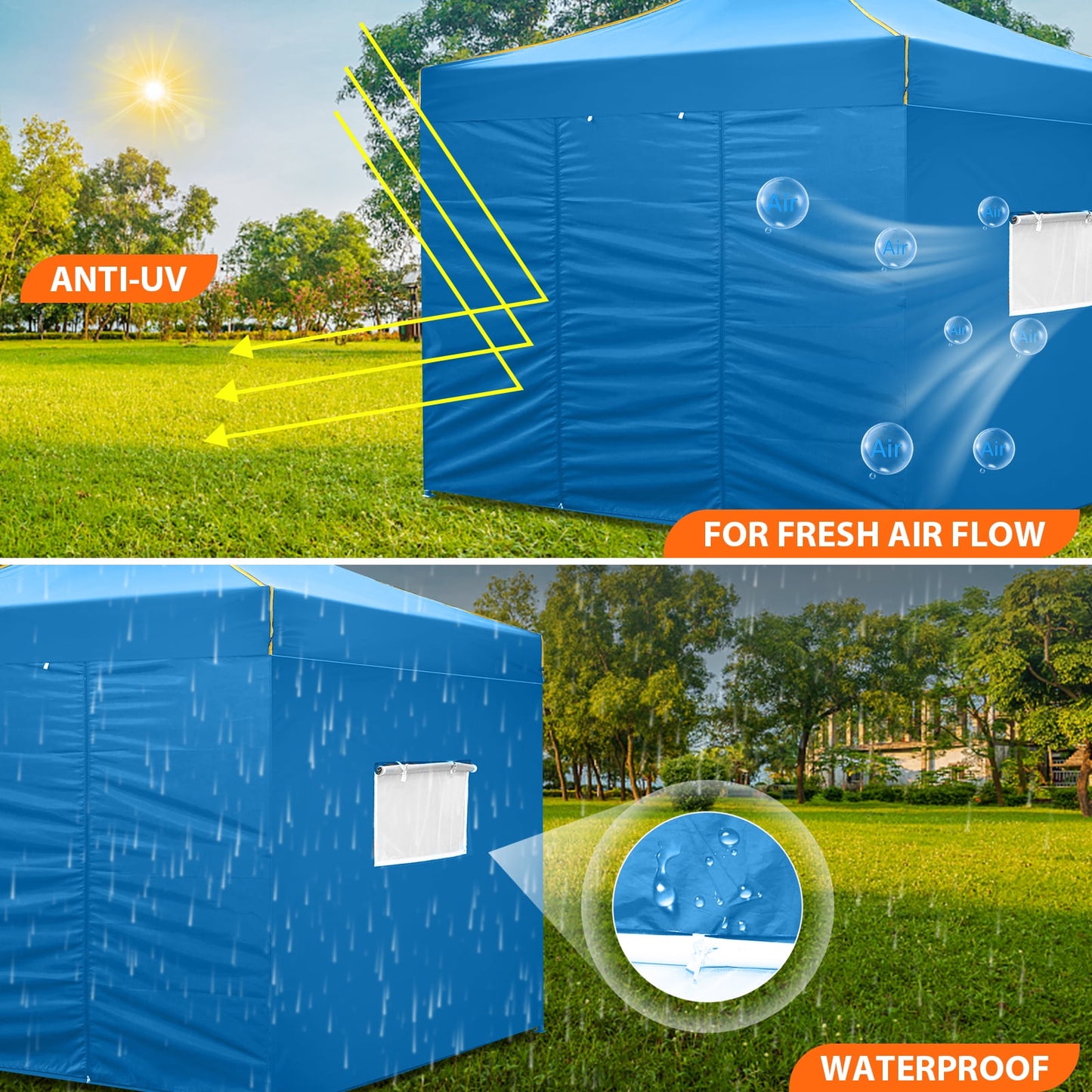 COBIZI 10X10 Pop-up Waterproof Canopy with Mesh Window, Carry Bag, Easy to Carry, 4 Removable Sidewalls, 4 Stakes & Ropes, Outdoor Tents for Party/Exhibition/Picnic,Blue