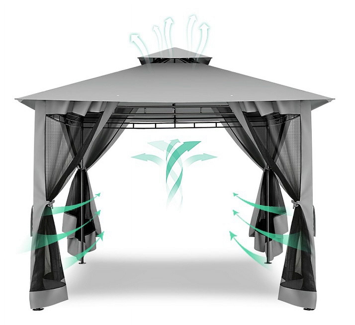 COBIZI Easy Assembly Outdoor Furniture Patio Canopy,10x10 Outdoor Gazebo with Mosquito Netting,Shade Tent for Party, Backyard, Deck, Patio Lawn & Garden,Gray