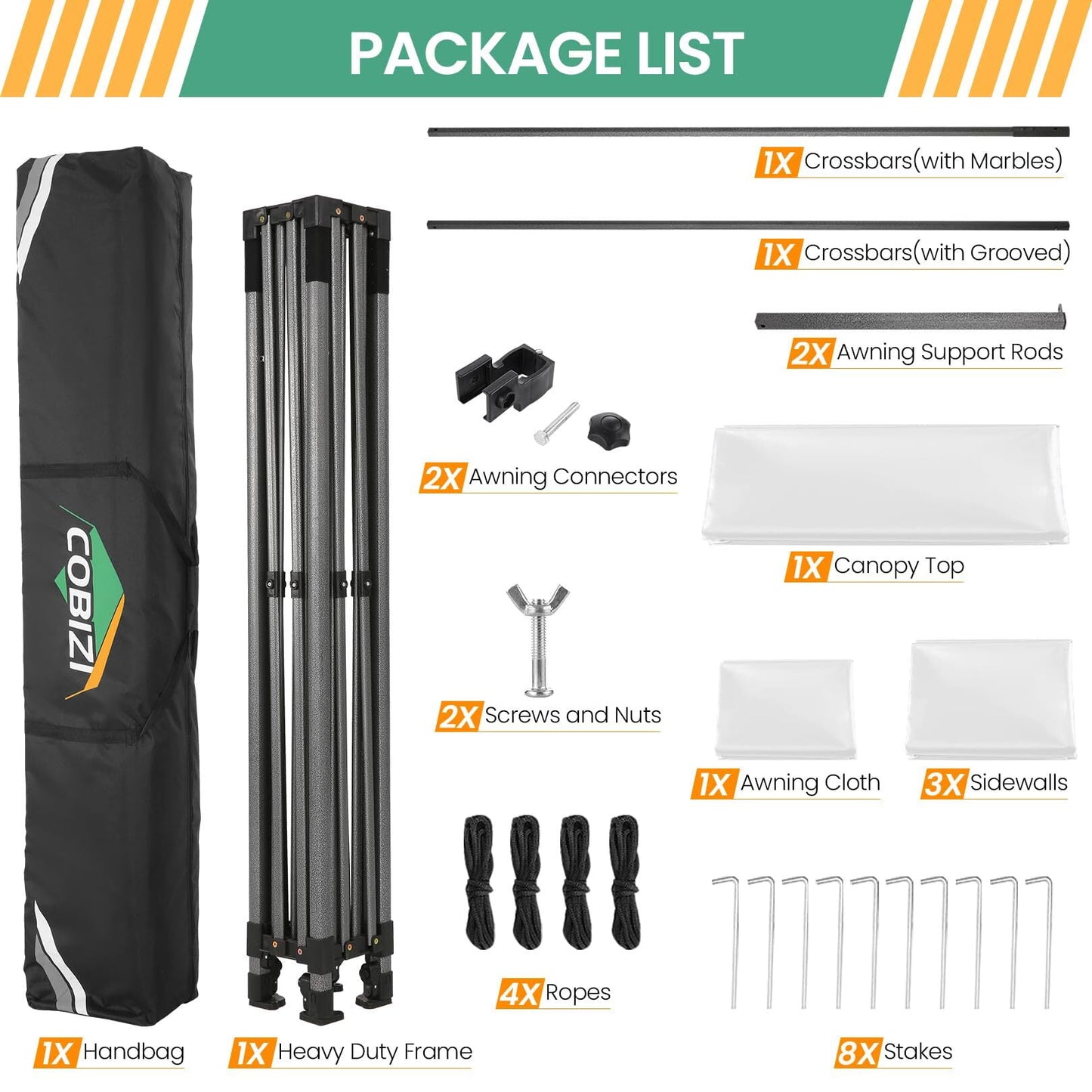 COBIZI 10x10 Pop Up Canopy Heavy Duty Party Tent with Removable Awning and Sidewalls,Easy Up Outdoor Wedding Commercial Canopy,Gazebo All Season Windproof&Waterproof UPF 50+,Black