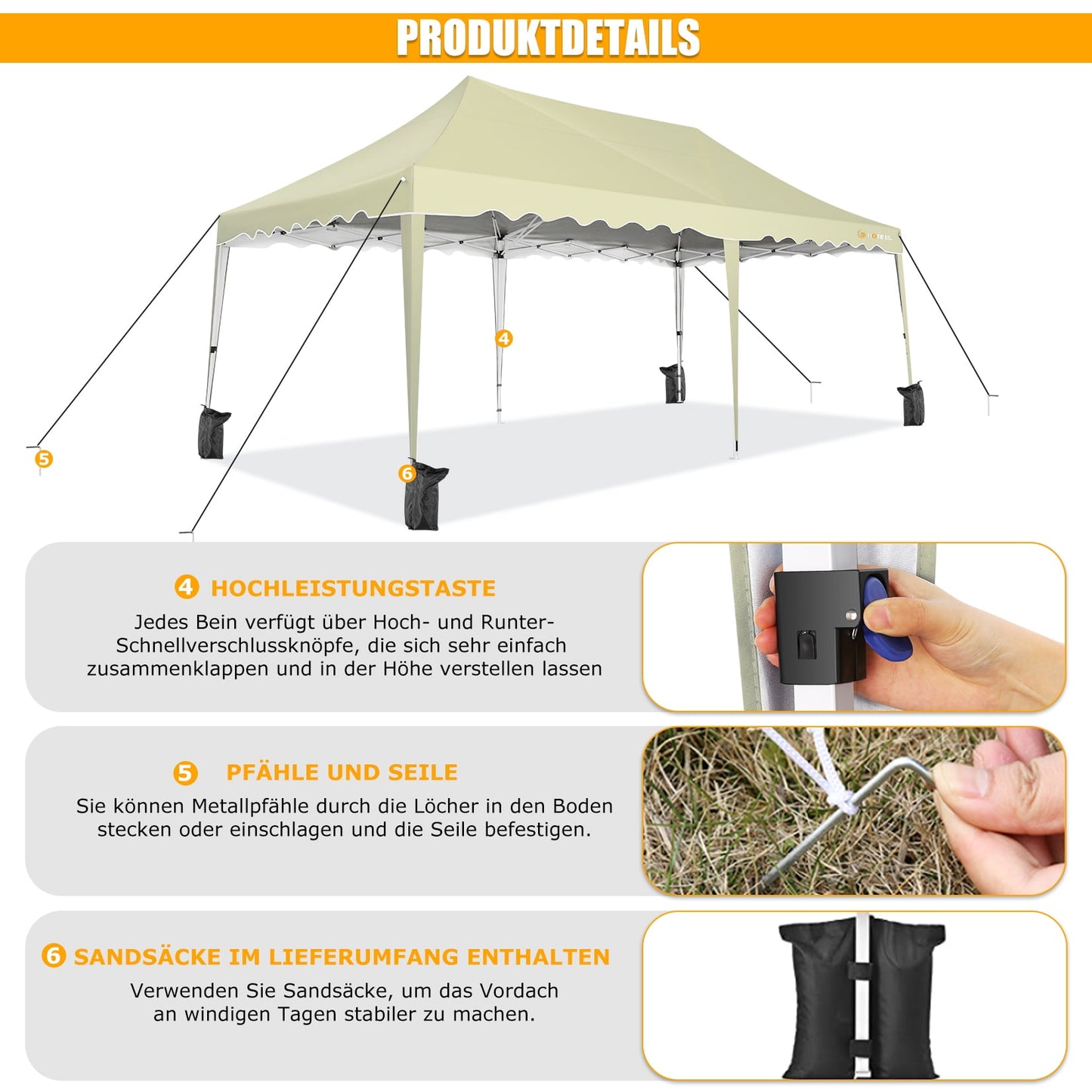 COBIZI 10x20 Canopy Tent Pop Up Canopy, Outdoor Shade Tent with Wheeled Bag & Curled Edge Fully Waterproof, Portable Event Tents for Parties, Wedding, Backyard, Camping,khaki