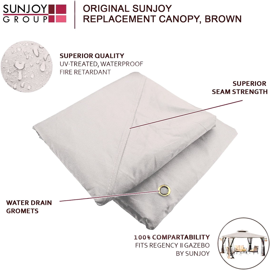 Gray Replacement Gazebo Canopy for 10 x 12 Regency II Patio Gazebo; Easily Update Your Gazebo