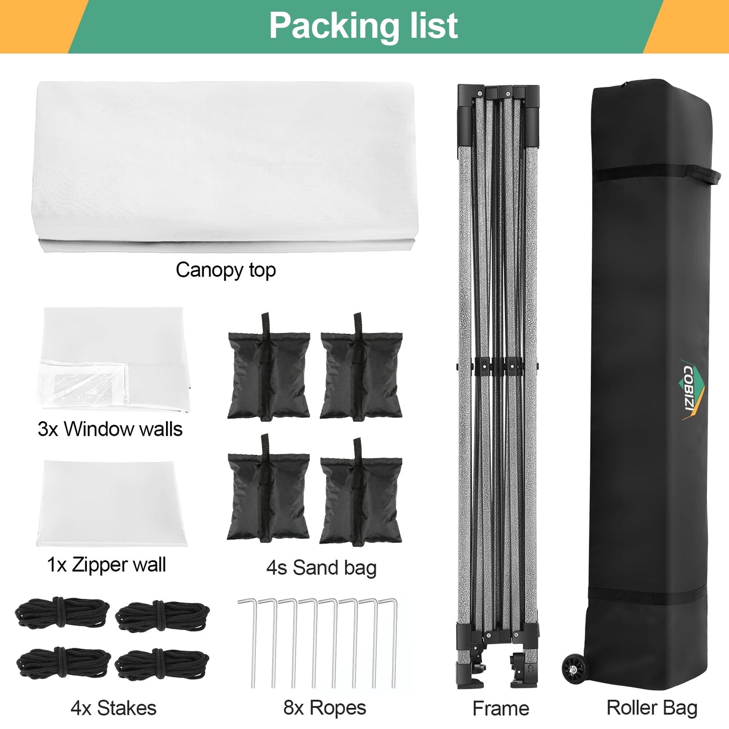 COBIZI 10x10 Pop up Canopy Commercial Heavy Duty Canopy Tent with 4 sidewalls Easy Up Outdoor Party Tent Instant Canopy All Season Windproof & Waterproof Canopy with Roller Bag,White(Frame Thickened)