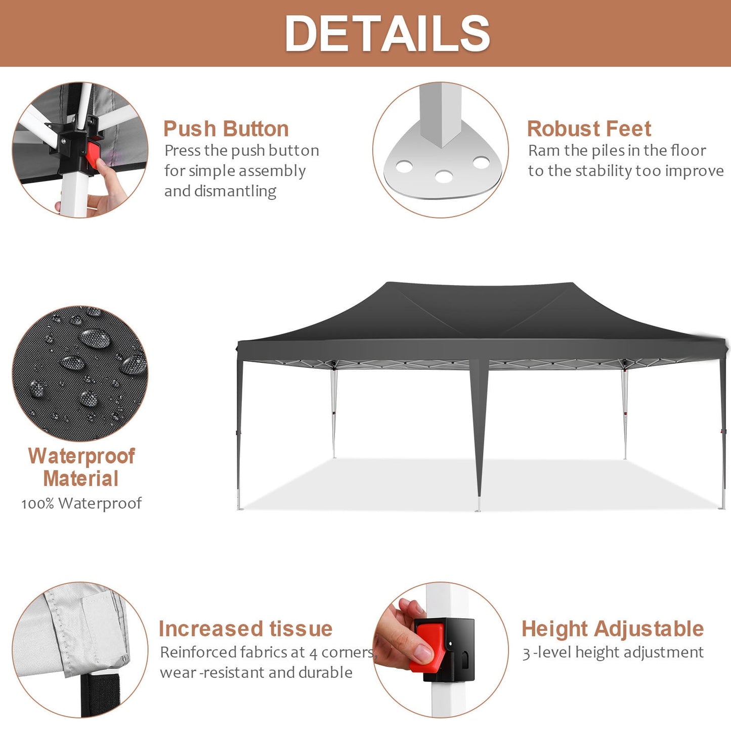 Hoteel 10x20 Pop up Canopy Gazebo,Outdoor Canopy Tent with 6 Removable Sidewalls,Easy up Sun Shade UV Blocking Waterproof Outdoor Tent for Backyard,Parties,Wedding,Birthday,BBQ,Black