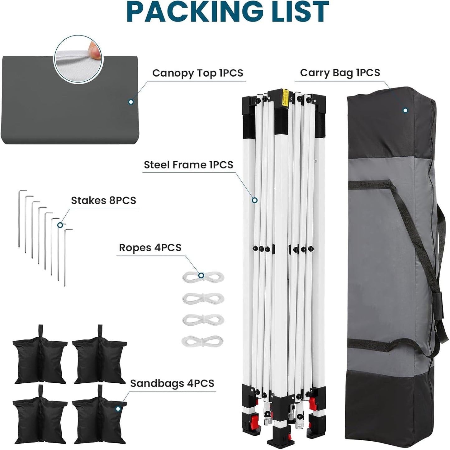 COBIZI Party Tent 10x10 Pop Up Canopy, Easy Setup Canopy Tent with Sandbags, Stakes & Ropes, UPF 50+ Waterproof Outdoor Instant Portable Shelter for Party, Events, Vendor, Gray