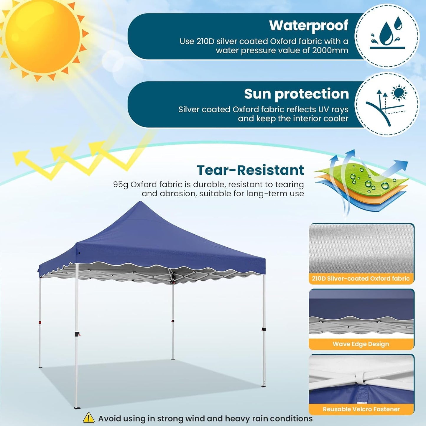 COBIZI Party Tent 10x10 Pop Up Canopy, Easy Setup Canopy Tent with Sandbags, Stakes & Ropes, UPF 50+ Waterproof Outdoor Instant Portable Shelter for Party, Events, Vendor, Gray