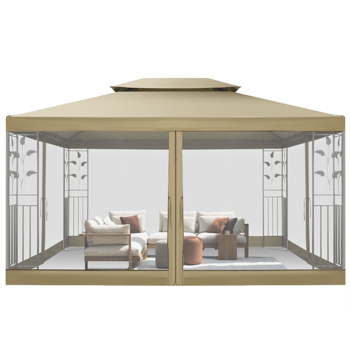 COBIZI 10'x 13' Metal Patio Gazebo, Outdoor Gazebo Canopy Tent for Backyard with Mosquito Netting, Gazebos Shelter with Steel Frame, Patio Covers for Sun and Rain, Khaki