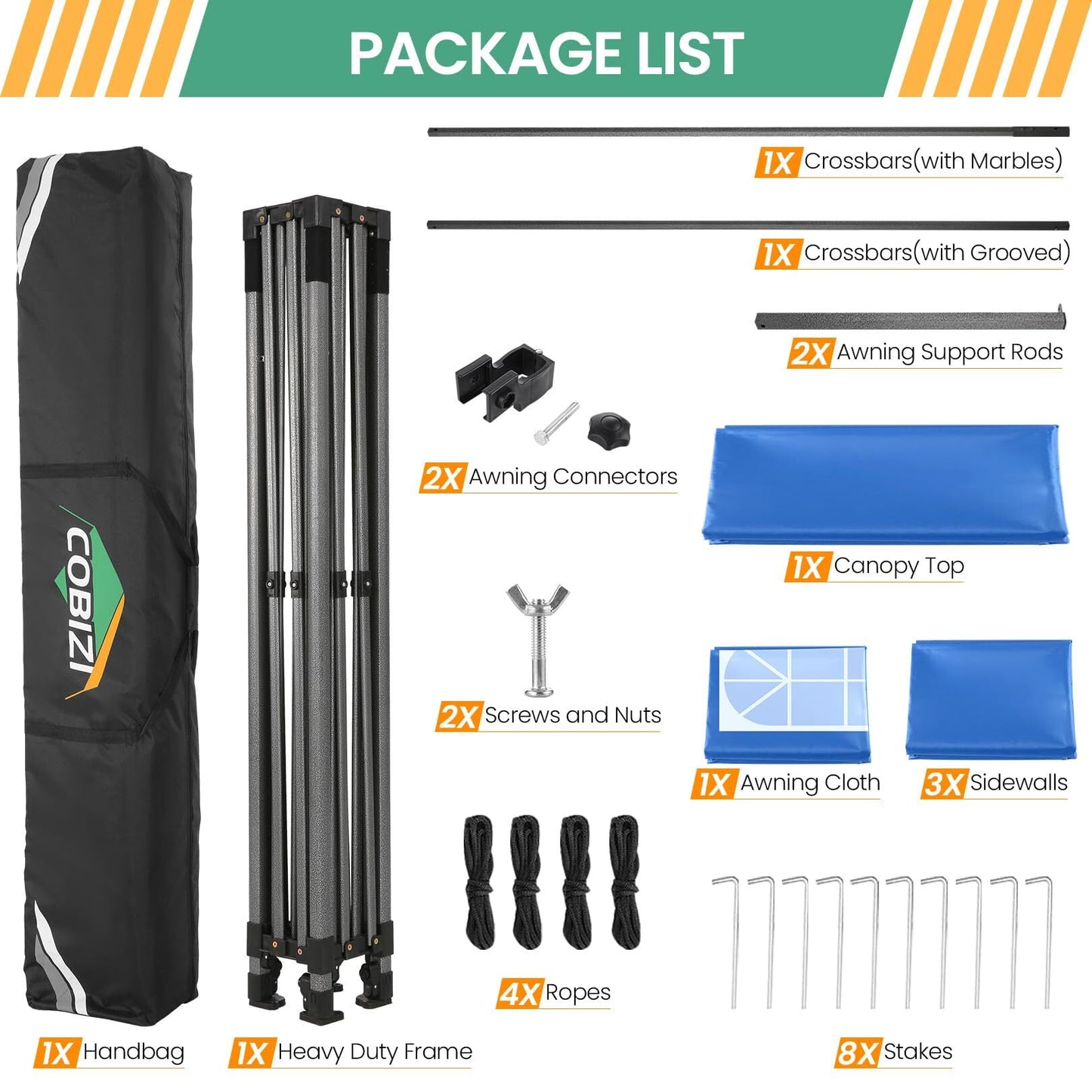 COBIZI 10x10 Pop Up Canopy Heavy Duty Party Tent with Removable Awning and Sidewalls,Easy Up Outdoor Wedding Commercial Canopy,Gazebo All Season Windproof&Waterproof UPF 50+,Black