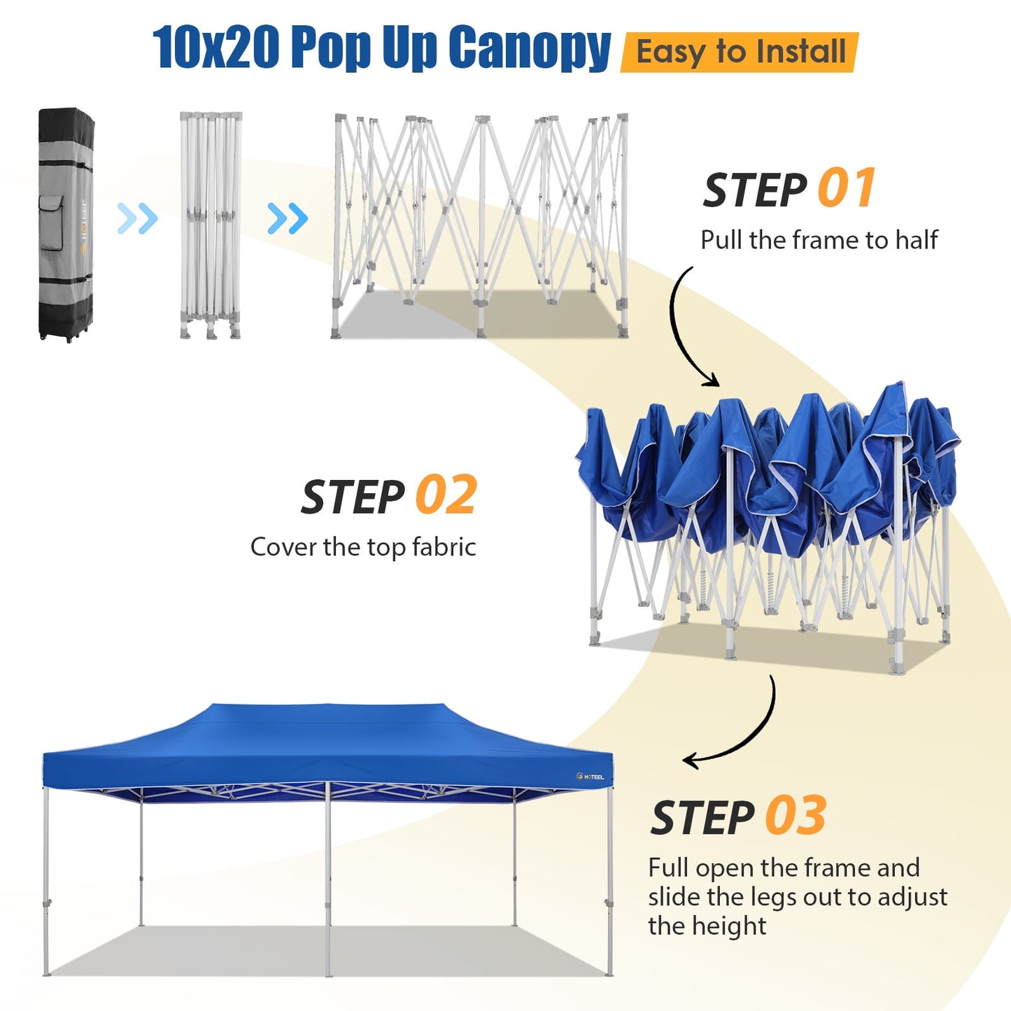 COBIZI Canopy Tent 10x20 pop-up Heavy Duty Canopy Tent,Commercial Party Tent for Weddings,Beaches,Outdoor Events, All Seasons Wind UV 50+& Waterproof&Sunburn Protection,Blue