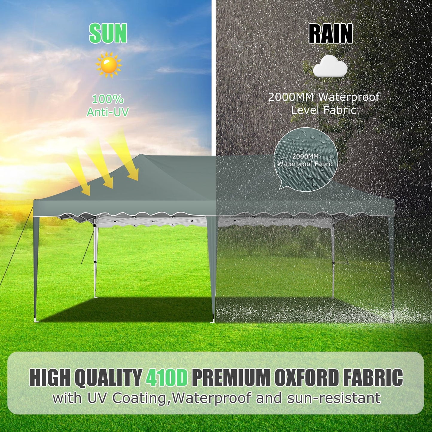 COBIZI 10x20 Canopy Tent Pop Up Canopy, Outdoor Shade Tent with Wheeled Bag & Curled Edge Fully Waterproof, Portable Event Tents for Parties, Wedding, Backyard, Camping,gray