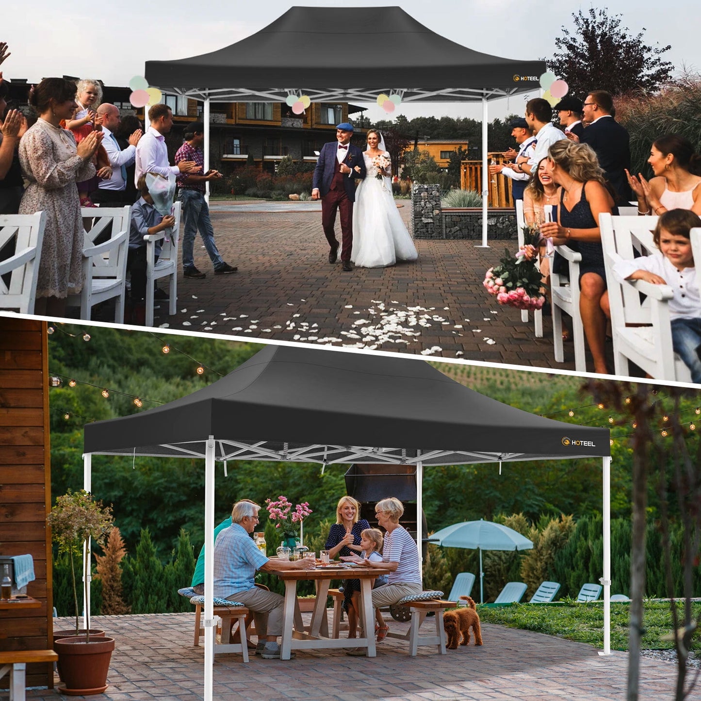 COBIZI 10x15 Pop up Canopy Tent, 10 x 15 Heavy Duty Ez up Canopy, Commercial Instant Party Tent with Roller Bag & Sand Bags,420D Waterproof Oxford & UPF 50+,Black(Frame Thickened & Windproof)