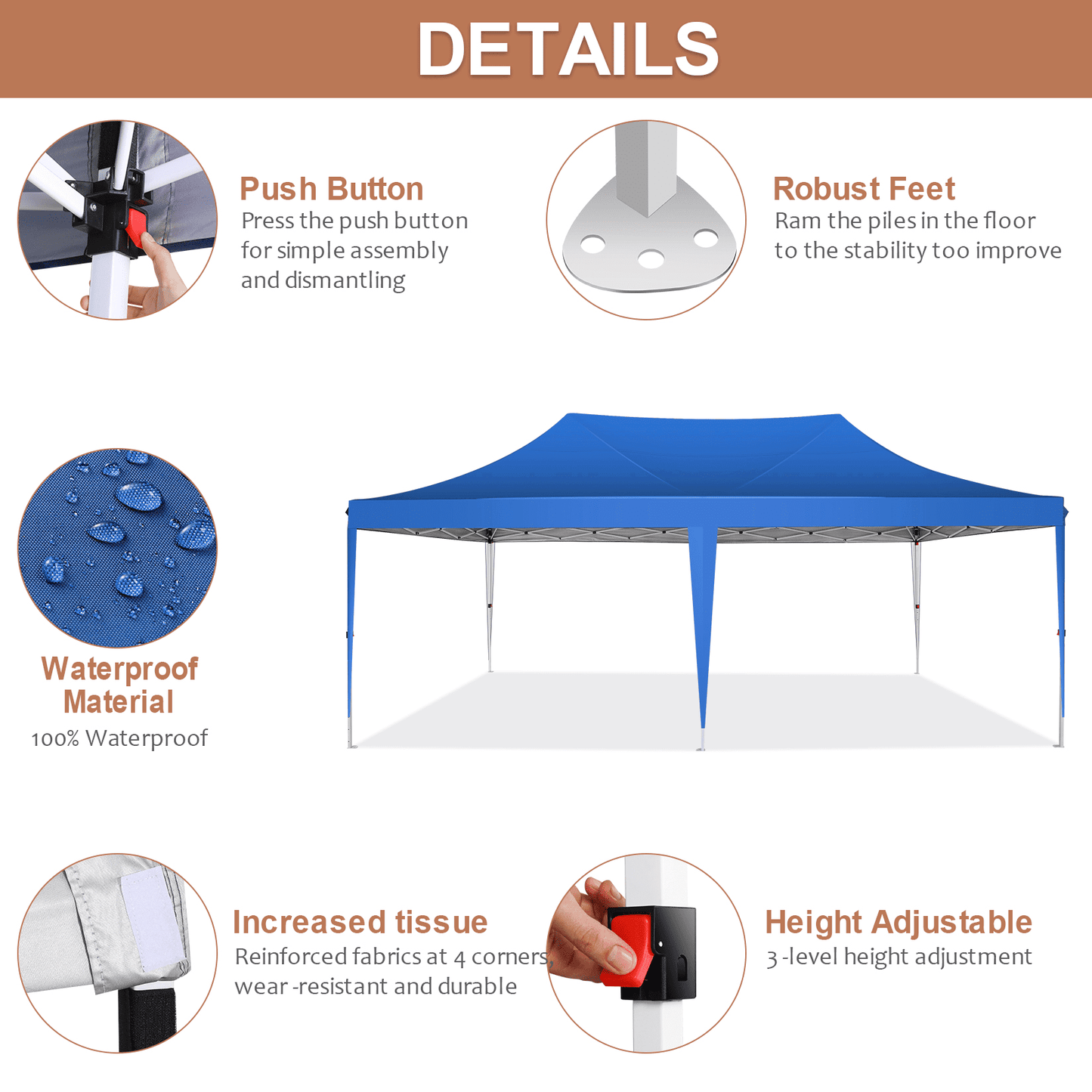 COBIZI 10x20 Pop up Canopy Gazebo,Outdoor Canopy Tent with 6 Removable Sidewalls,for Backyard,Parties,Wedding,Light Blue