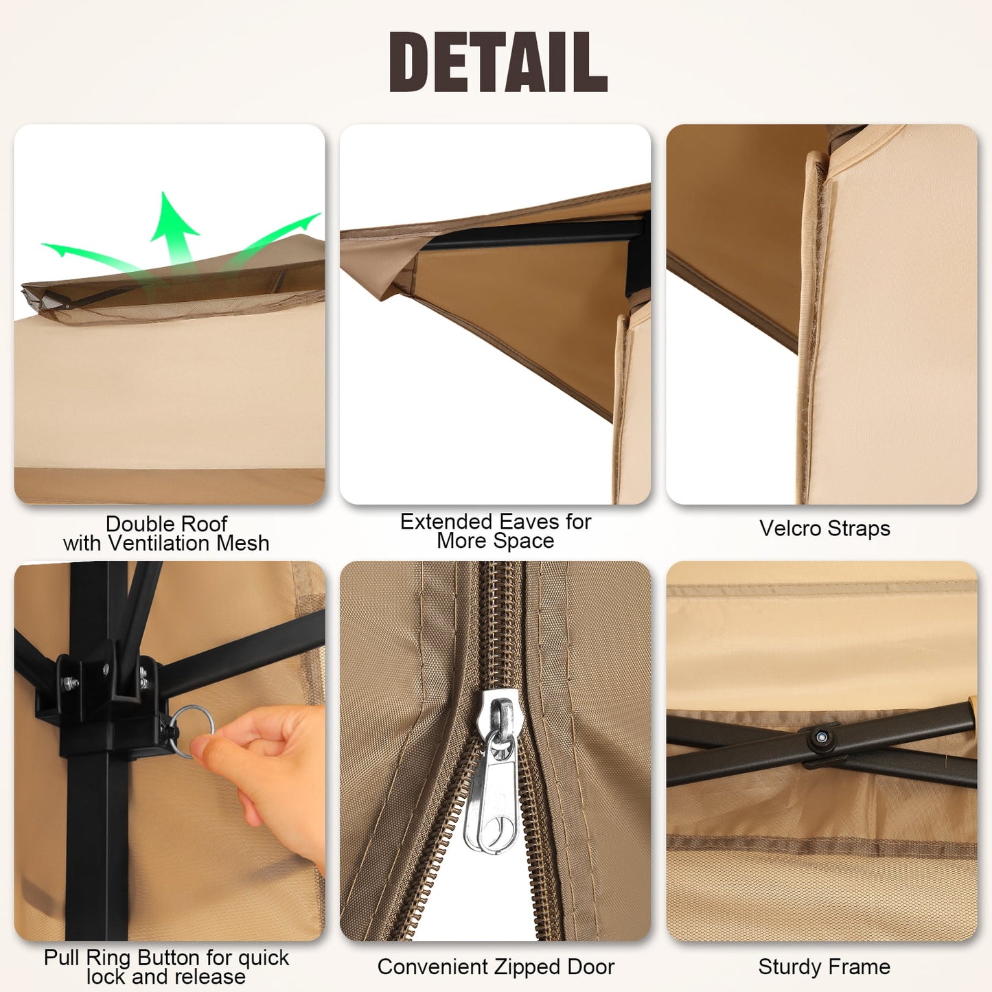 COBIZI 11x11 Pop up Gazebo Outdoor Canopy Gazebo Patio Gazebo with Mosquito Netting Canopy Shelter with 121 Square feet of Shade for Poolside, Garden, Party and Backyard, Khaki