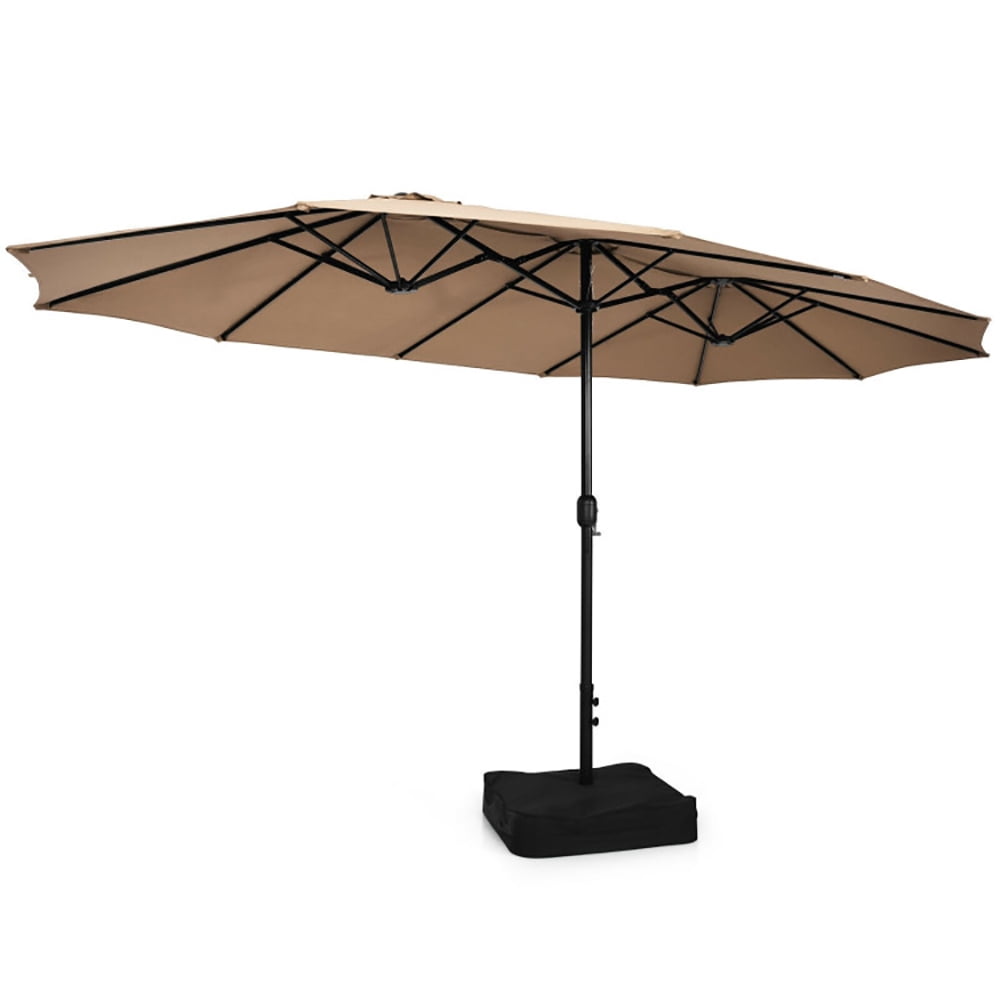 GVN 15 Feet Double-Sided Twin Patio Umbrella with Crank and Base-Brown, Outdoor Table Umbrella, Outdoor Umbrella, Market Umbrella for Outdoor Patio Backyard Garden Lawn Sun Shade