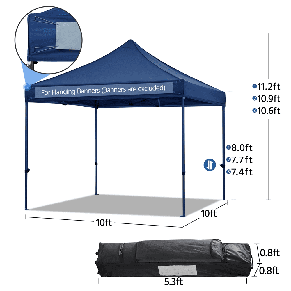 Renwick 10x10ft Commercial Pop Up Canopy Tent with Wheeled Carry Bag, Navy Blue