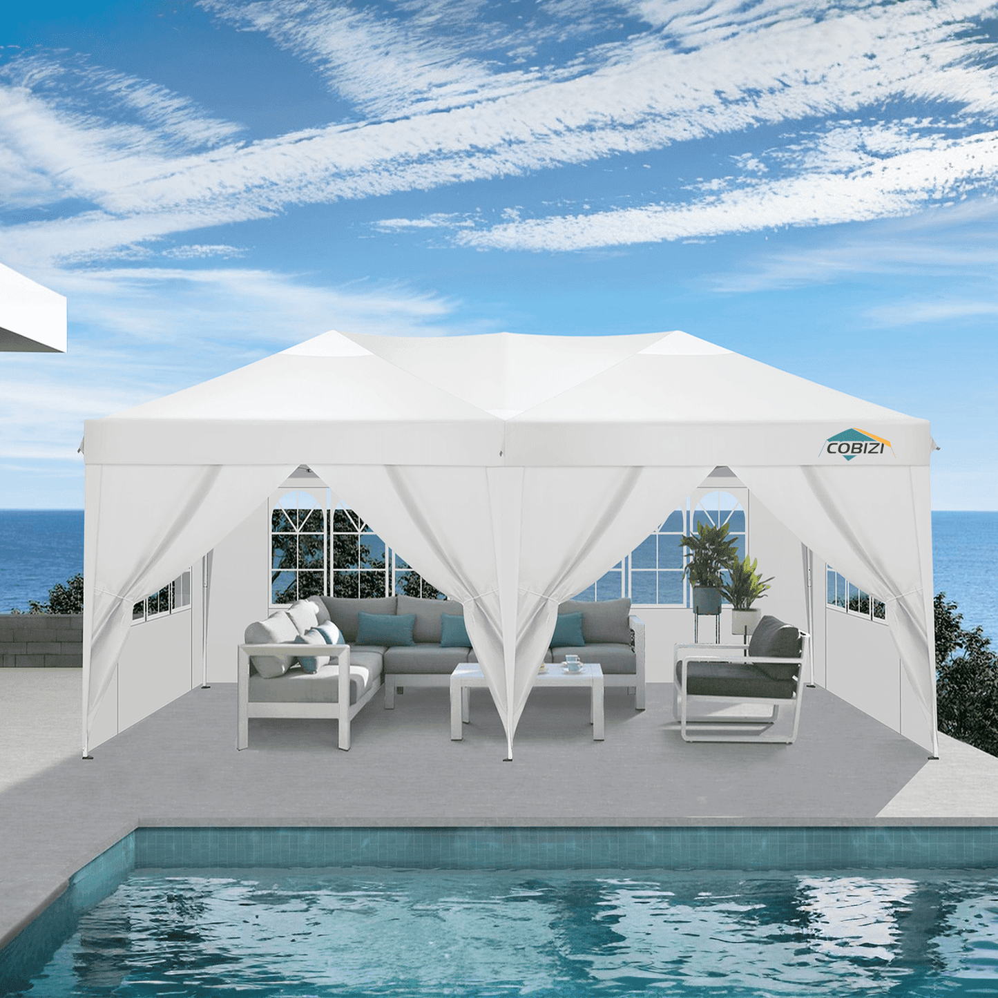 COBIZI 10x20 Pop up Canopy Party Tent Outdoor Event Protable Instant Shelter Canopy Gazebo with 6 Removable Sidewalls and Carry Bag,White