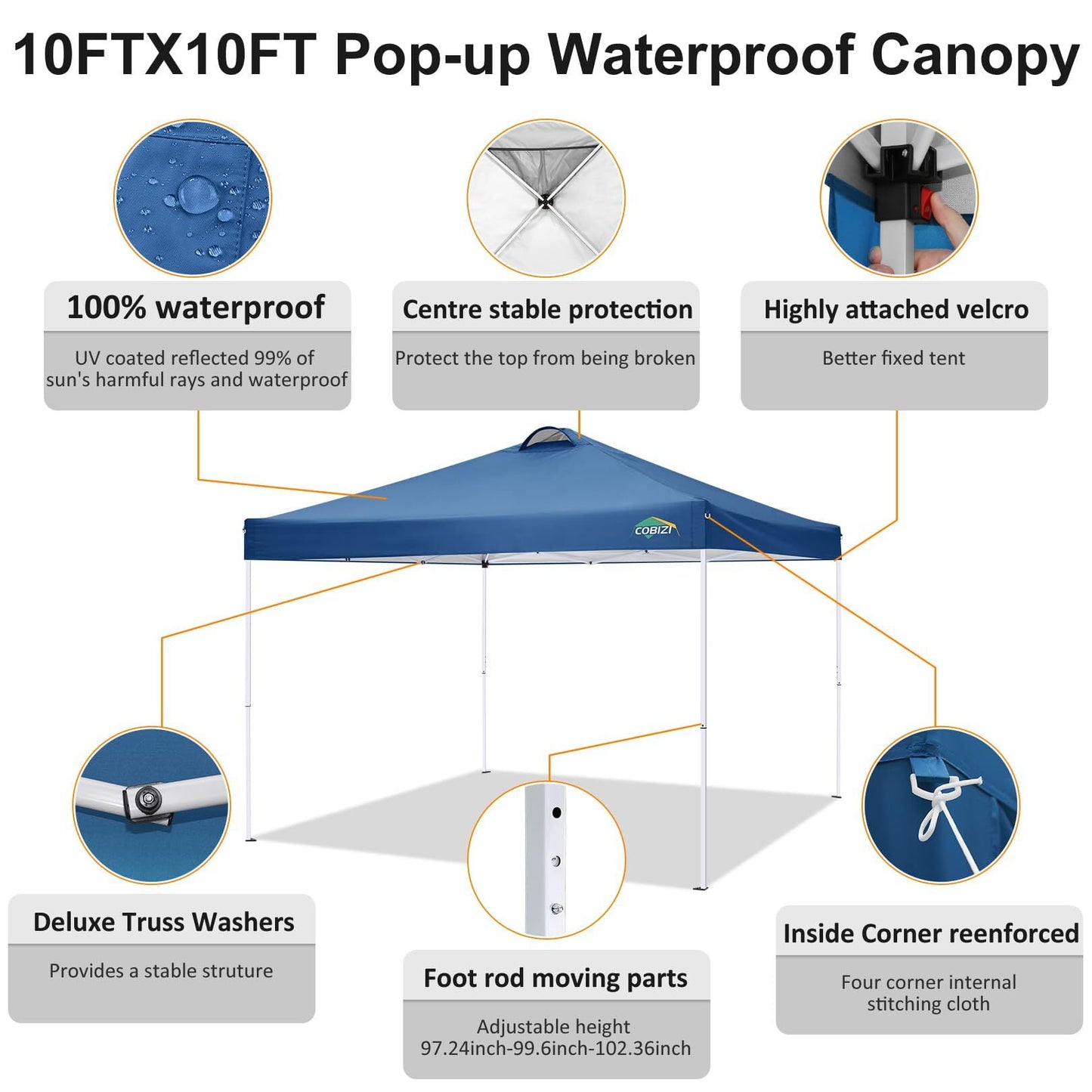 COBIZI 10' x 10' Pop-up Canopy,Easy Pop-up Canopy Tent for Outdoor Waterproof Instant Outdoor Folding Party Tent Shelter with 4 Removable Sidewalls,Air Vent, 4 Sandbags, Carrying Bag, Black