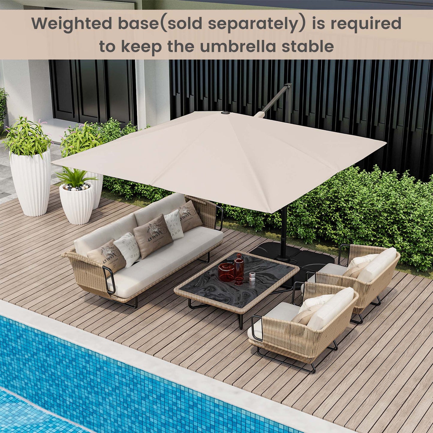 Large Costway 9.5FT 2-Tier Patio Cantilever Offset Umbrella, 360?¡Þ Outdoor Rotation - Beige
