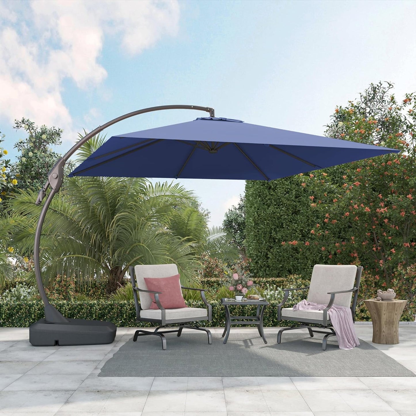 Napoli Grand Patio 10x10 Ft Deluxe Cantilever w/ Base, Outdoor Umbrella - Navy Blue