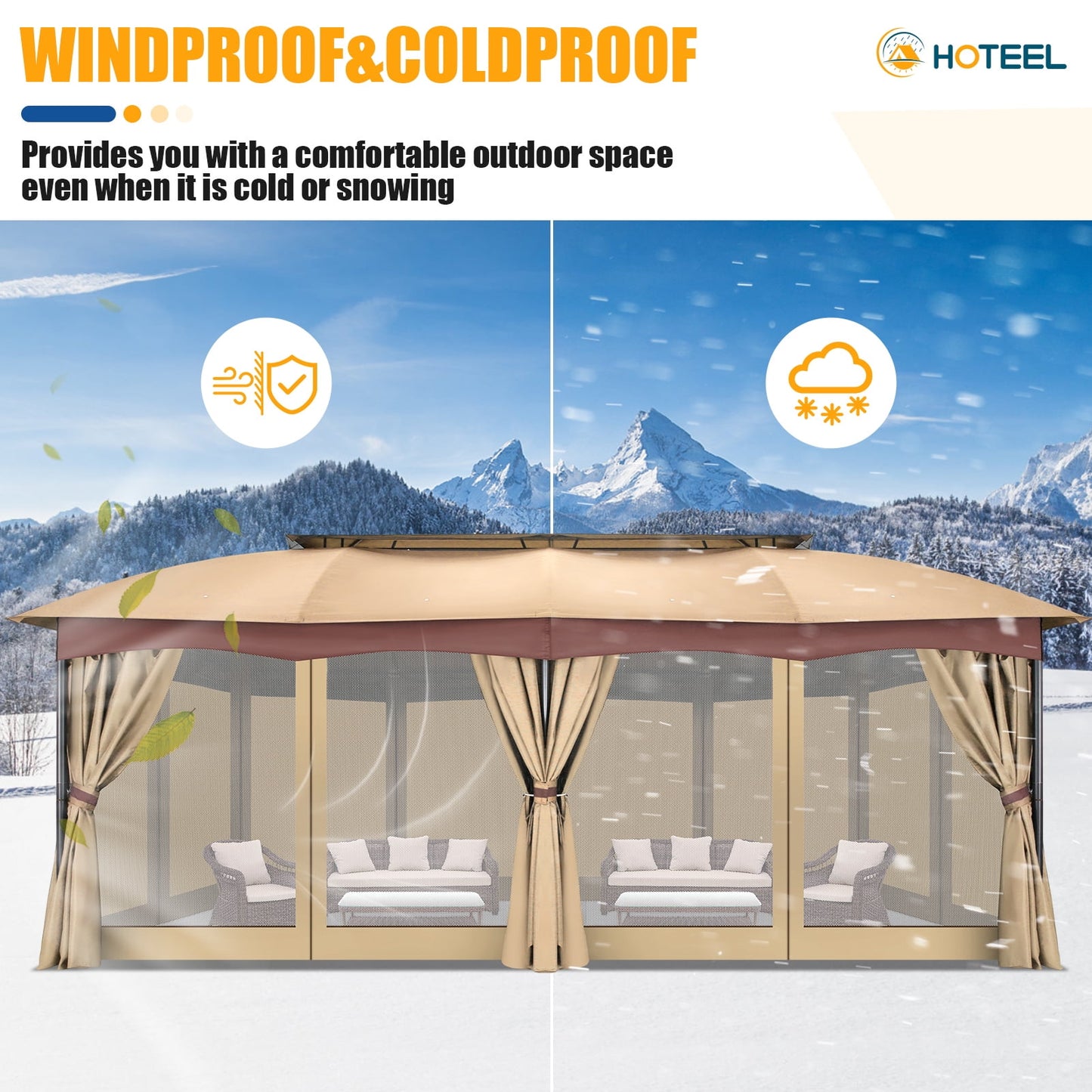 COBIZI Gazebo 12x20 Heavy Duty Patio Gazebo with Mosquito Netting Deck Gazebo with Metal Steel Frame Large Screen Gazebo Tent Waterproof with Double Roof for Party, Backyard, Deck, Garden, Khaki