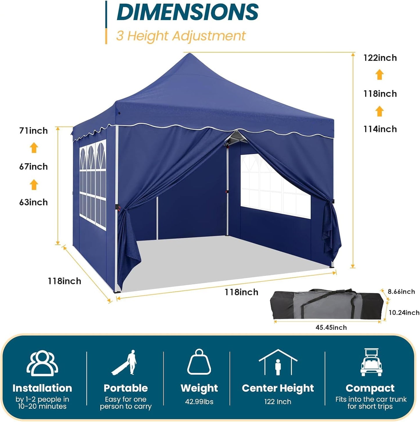 COBIZI 10x10 Pop Up Canopy with 4 Removable Sidewalls, Sandbags, Stakes & Ropes, Upf 50+ Easy Setup Canopy Tent Waterproof Outdoor Instant Portable Shelter for Business, Events, Vendor, Dark Blue