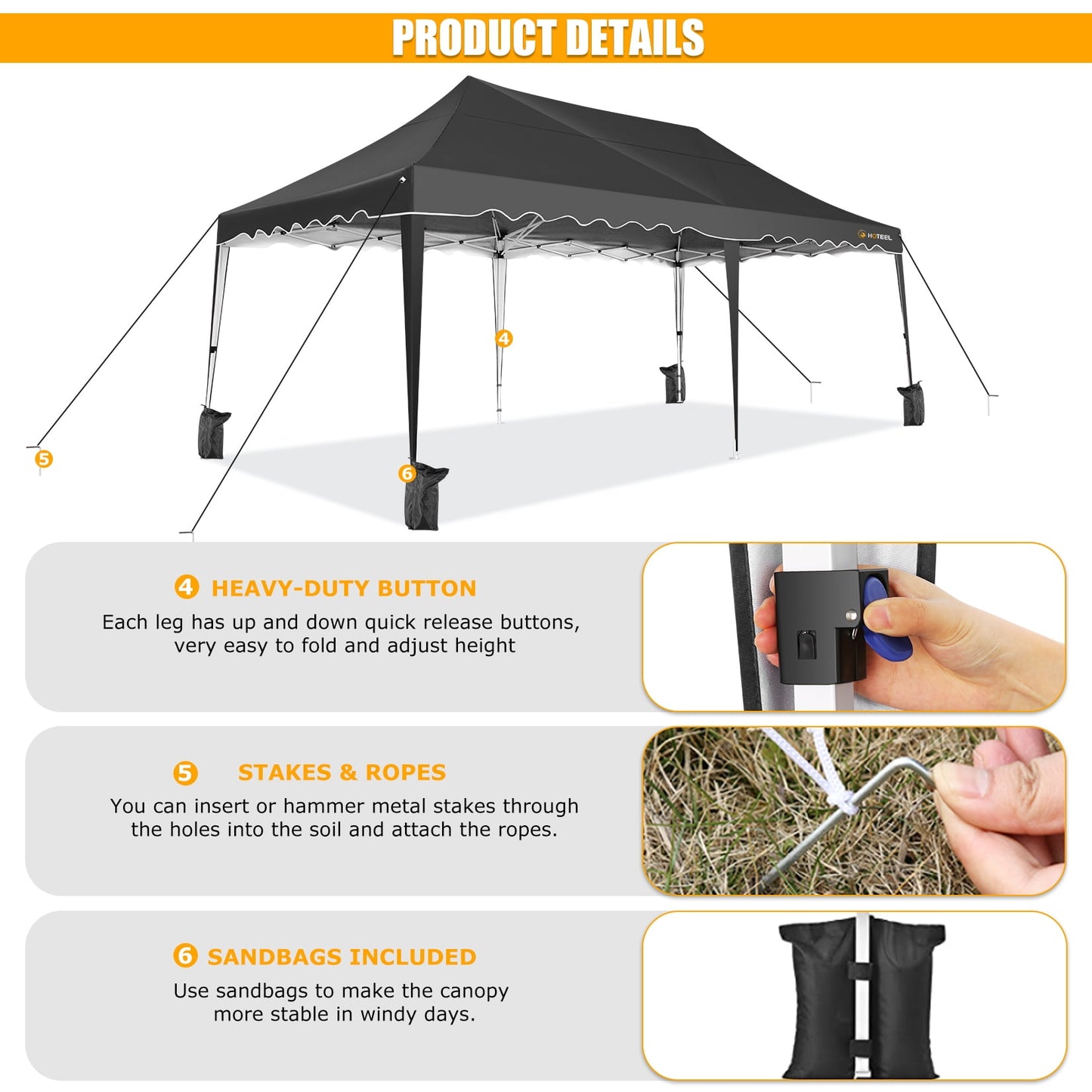 COBIZI 10x20 Canopy Tent Pop Up Canopy, Outdoor Shade Tent with Wheeled Bag & Curled Edge Fully Waterproof, Portable Event Tents for Parties, Wedding, Backyard, Camping,black