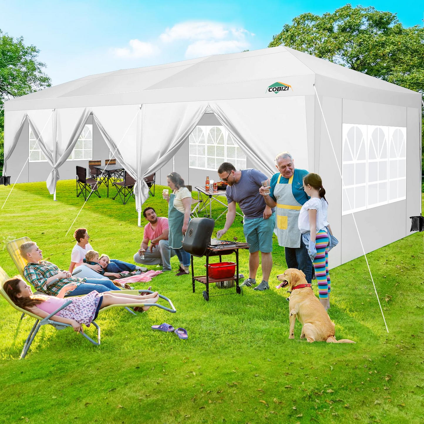 COBIZI 10x30 Pop Up Canopy Party Tent 10x30 Canopy Tent with 8 Sidewalls,Waterproof UPF 50+ 0utdoor Wedding Event Tents for Parties Backyard Canopy Gazebo with 4 Sand Bags&Carry Bags,White