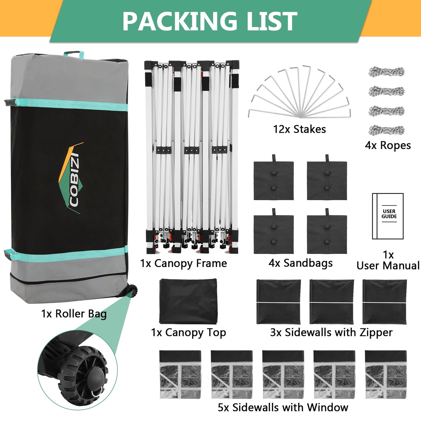 COBIZI 10x30 Pop-up Canopy Outdoor Wedding Party Tent Patio Gazebo Commercial Canopy Tent with Sidewalls Black