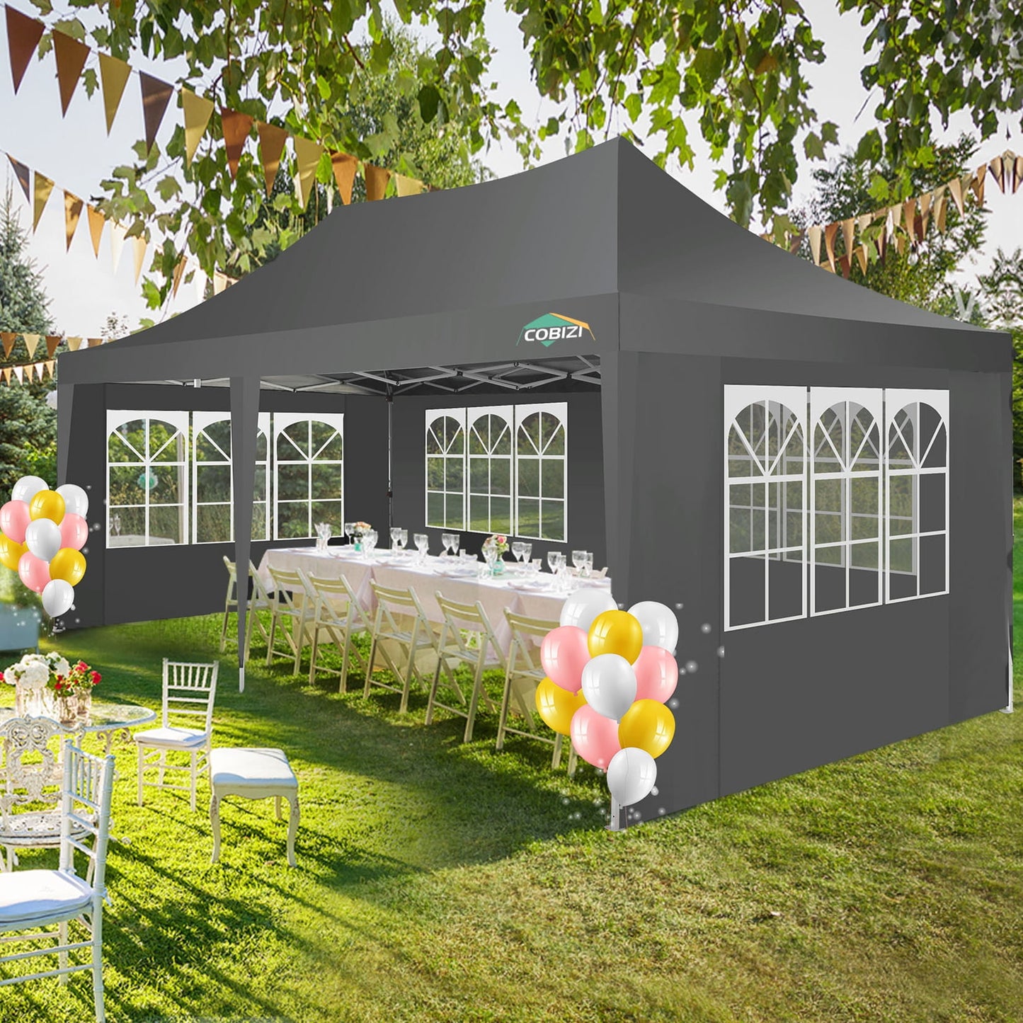 COBIZI 10x20 Pop-up Canopy Tent,Outdoor Events Canopy Tent with 6 Removable Sidewalls,for Backyard,Parties,Wedding,Gray