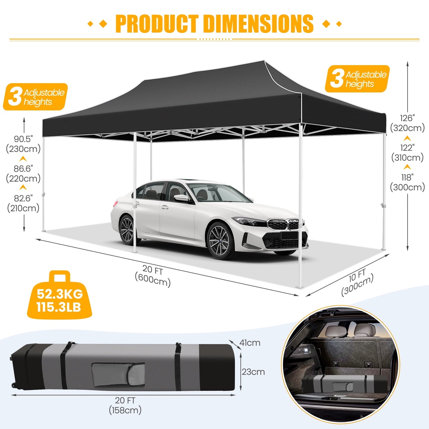 COBIZI 10x20 Pop up Heavy Duty Canopy Tent with 6 Removable Sidewalls,Party Tent for Weddings,Beaches,Outdoor Events,Commercial Seasonal Wind UV 50+& Waterproof&Sunburn Protection,Gray