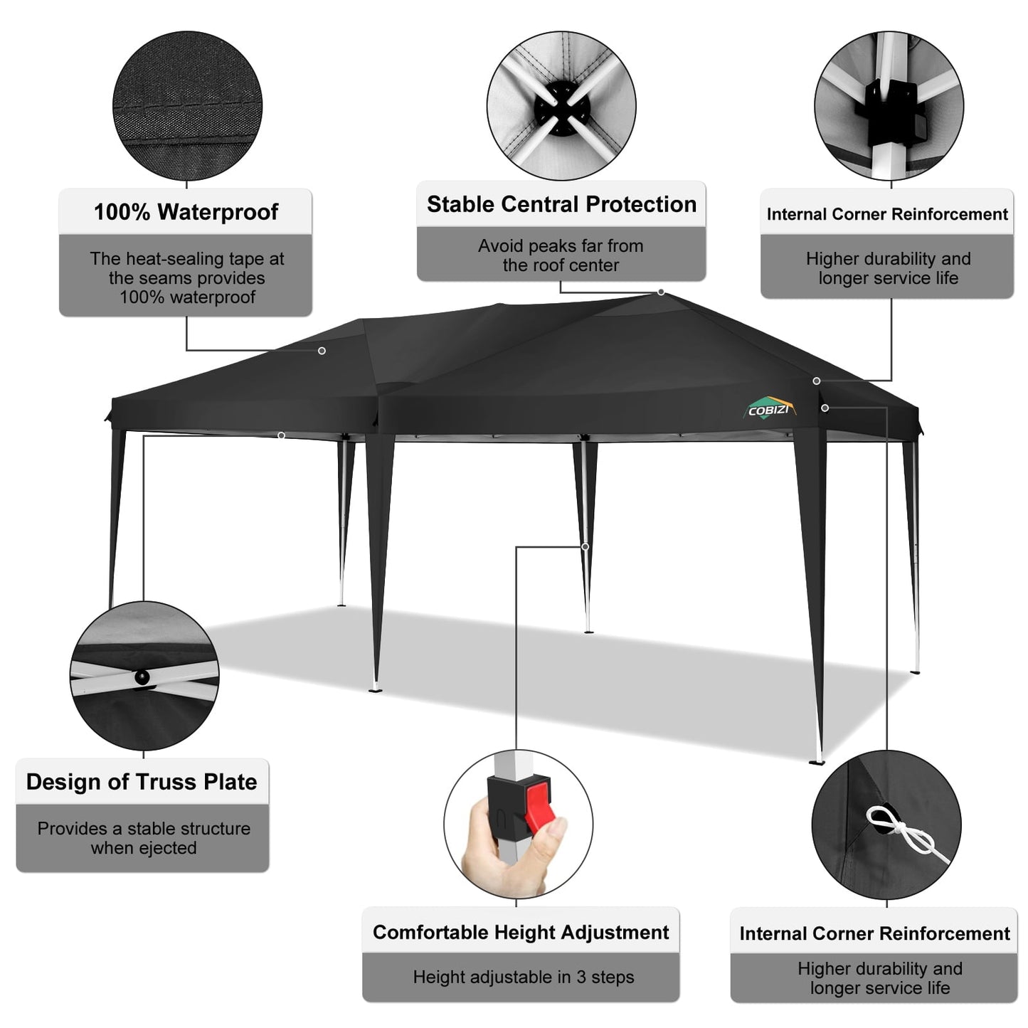 COBIZI 10x20 EZ Pop Up Canopy Tent Party Tent Outdoor Event Protable Instant Shelter Canopy Gazebo with 6 Removable Sidewalls and Carry Bag,Black