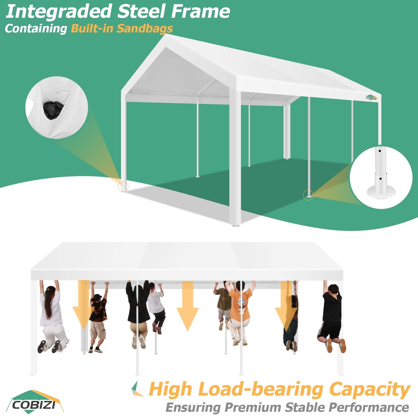 COBIZI Heavy Duty Party Tent, 10x20ft Large Ourdoor Carport Canopy Wedding Tent with Removable Sidewalls, White Tent for Party, Carpas para Fiestas, Canopy Tent with Built-in Sandbags, UV 50+