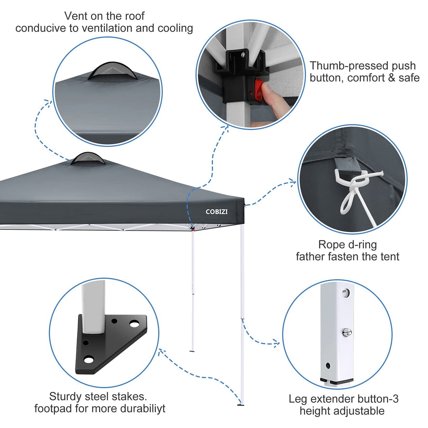 COBIZI 10' x 10' Pop-up Canopy,Easy Pop-up Canopy Tent for Outdoor Waterproof Instant Outdoor Folding Party Tent Shelter with 4 Removable Sidewalls,Air Vent, 4 Sandbags, Carrying Bag, Black