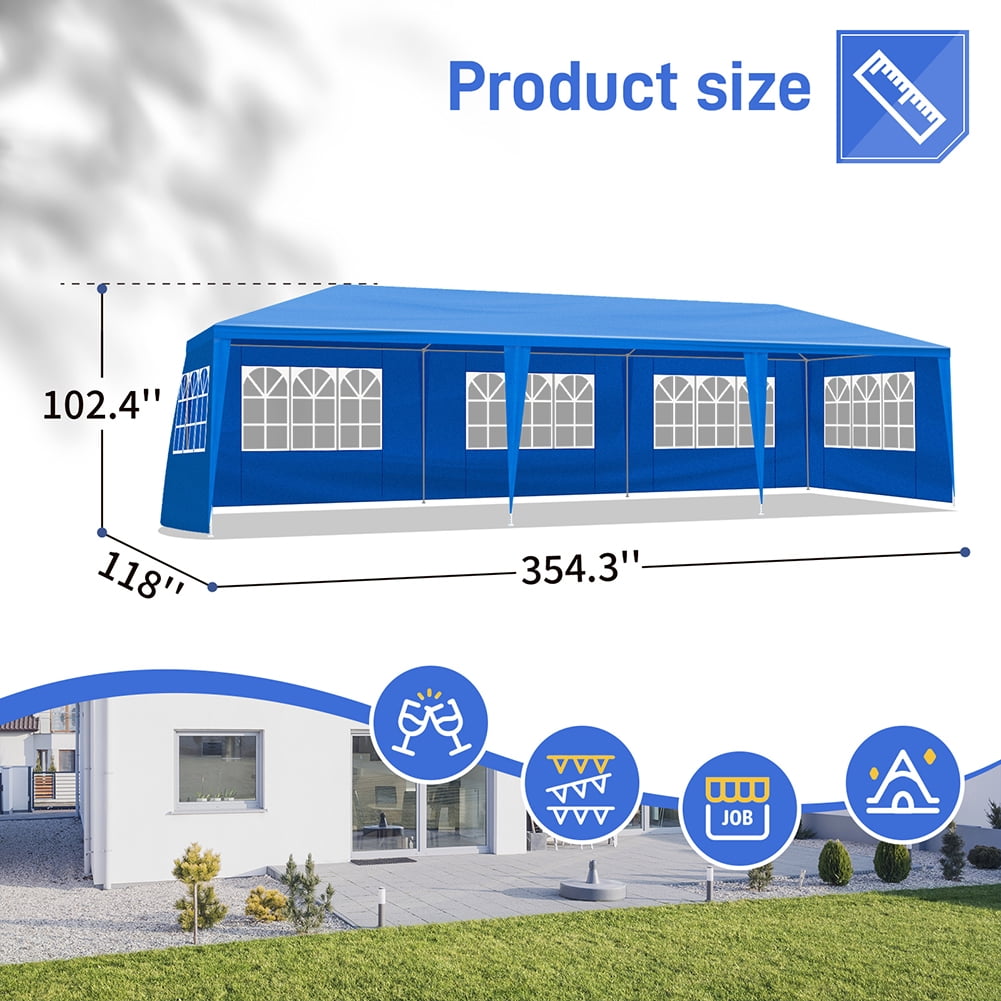 GVN 10x30 FT Outdoor Pop-up Canopy, Outdoor Party Tent with 8 Removable Sidewalls, UV Resistant Waterproof Canopy Tent for Outdoor Events, Patio Backyard, Blue