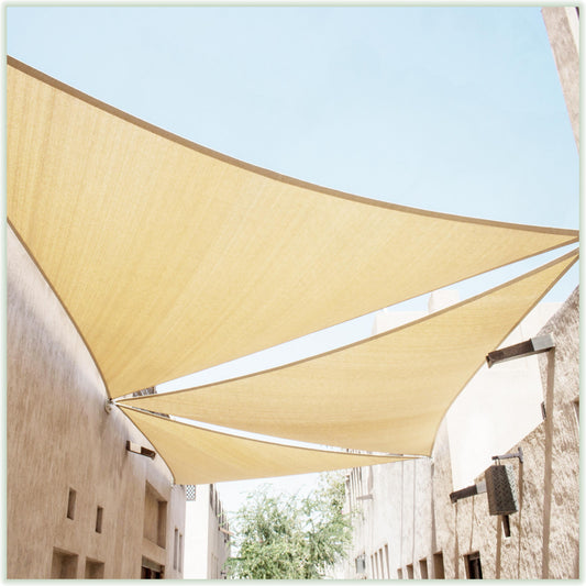 ColourTree 11' x 11' x 11' Beige Triangle Sun Shade Sail Canopy Mesh Fabric UV Block & Water Air Permeable - Commercial Heavy Duty - 190 GSM - 3 Years Warranty - Custom Make