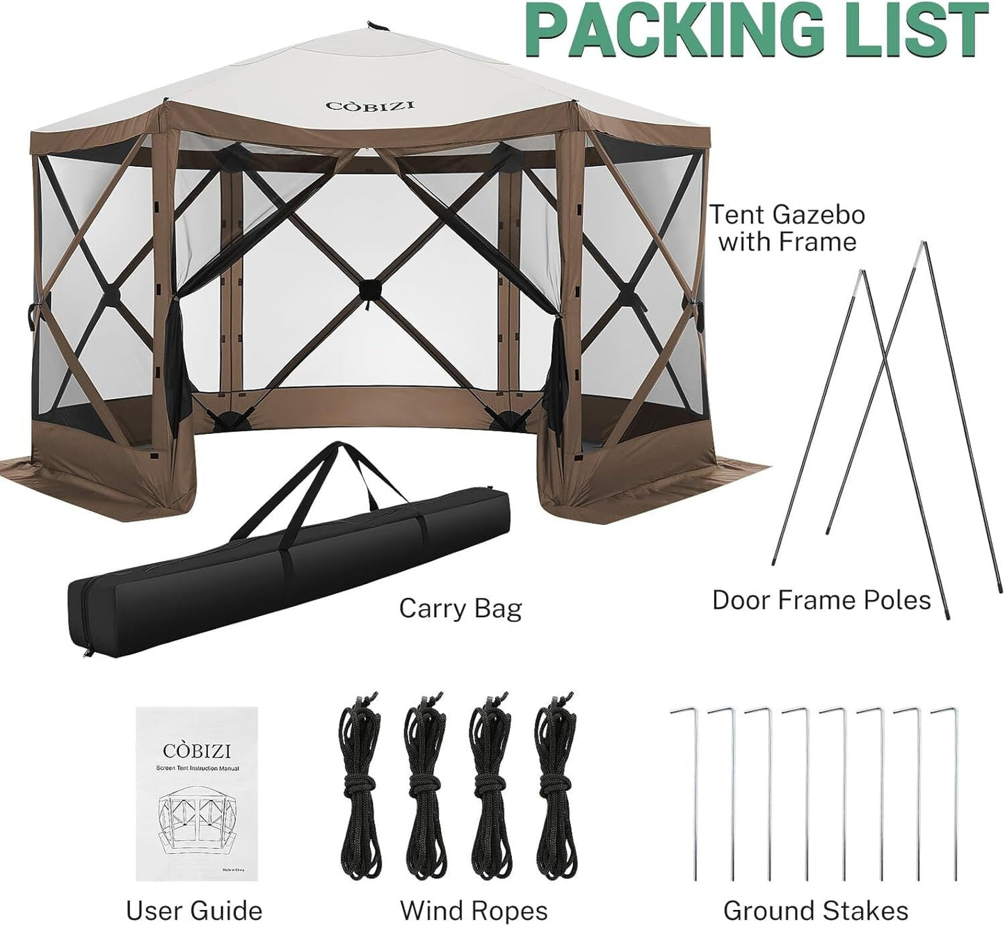 COBIZI 12x12 Pop Up Canopy Gazebo, Outdoor Canopy Tent Screen House with 6 sidewalls and Netting for Camping, Waterproof, UV Resistant, Ez Set-up Party Tent with Carrying Bag and Ground Stakes,Blue