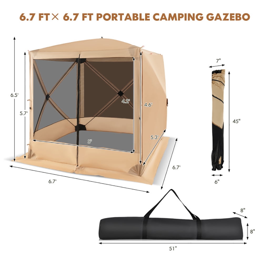 GVN 6.7 x 6.7 Feet Pop Up Gazebo with Netting and Carry Bag-Coffee, Outdoor Patio Gazebo with Hardtop Roof for Garden, Backyard and Deck