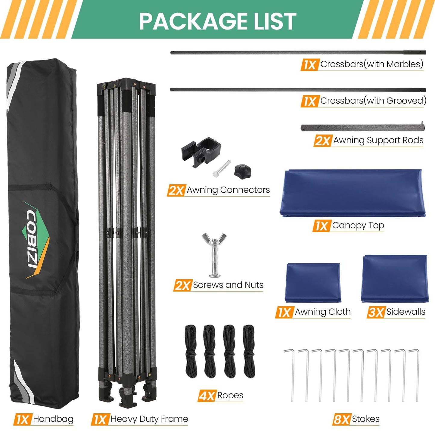 COBIZI 10x10 Pop Up Canopy Heavy Duty Party Tent with Removable Awning and Sidewalls,Easy Up Outdoor Wedding Commercial Canopy,Gazebo All Season Windproof&Waterproof UPF 50+,Black