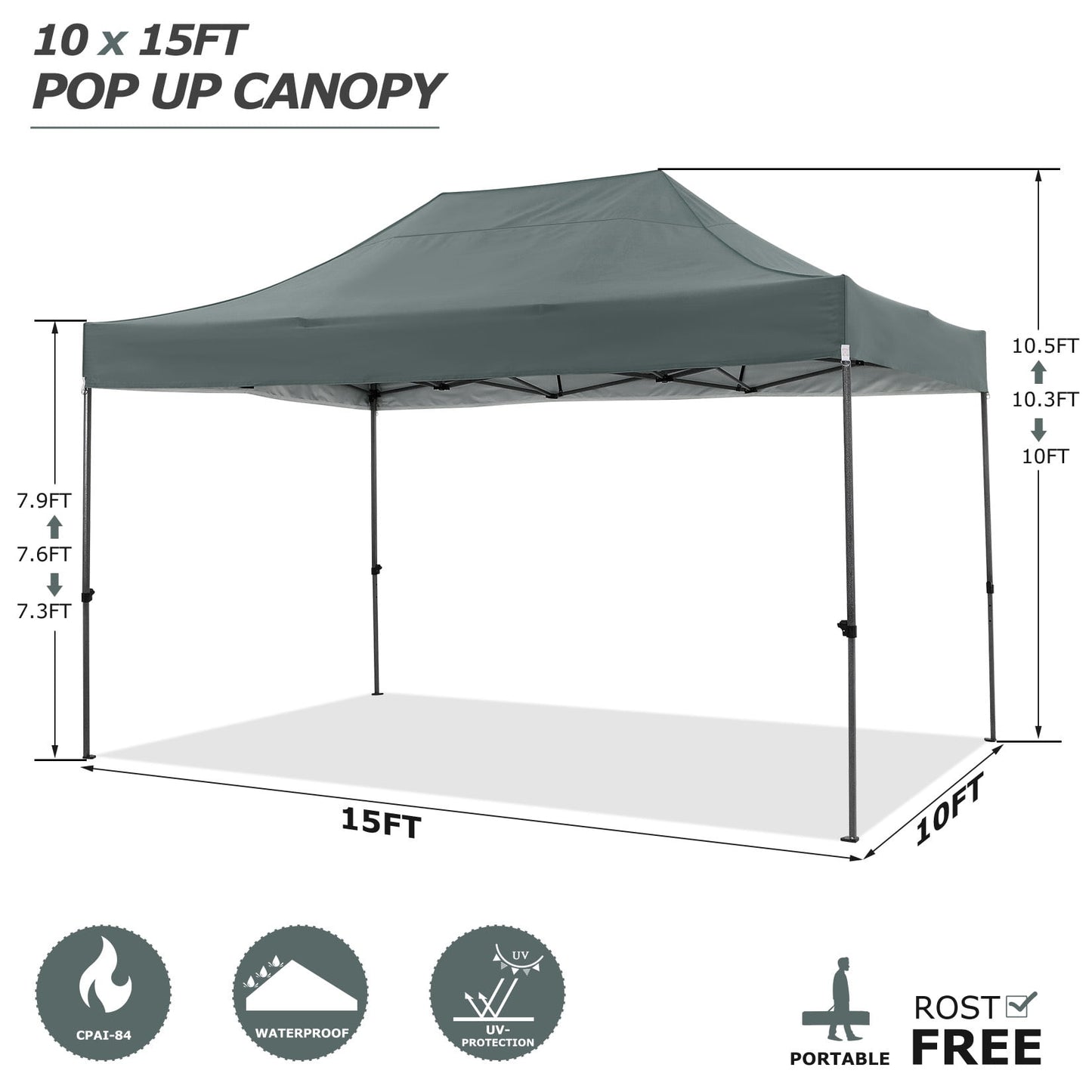 COBIZI 10x15ft Pop up Canopy, Easy up Heavy Duty Canopy Tent with 4 Removable Sidewalls,Gray