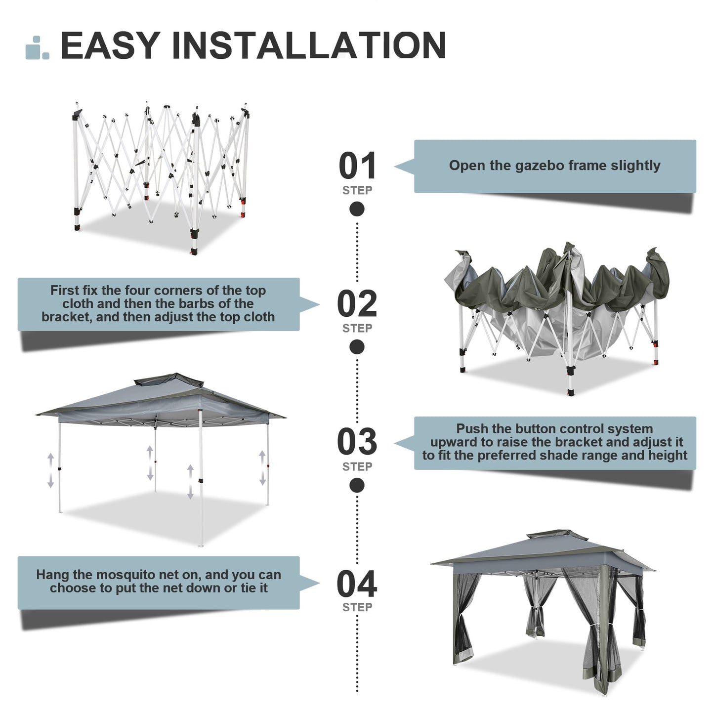 COBIZI 12'x12' Pop-up Gazebo Patio Gazebo Outdoor Gazebo Canopy with Mosquito Netting Patio Tent Backyard Canopy with 2-Tiered Vented Top 3 Adjustable Height and 144 Square Ft of Shade, Dark Gray