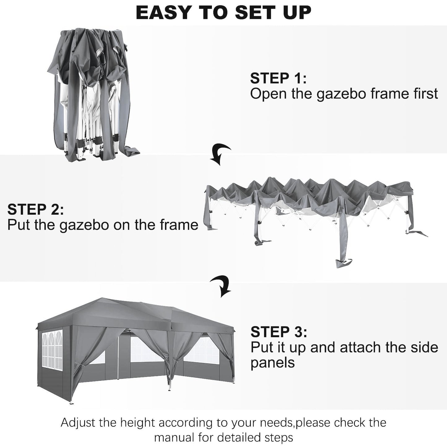 COBIZI 10x20 EZ Pop Up Canopy Tent Party Tent Outdoor Event Protable Instant Shelter Tent Gazebo with 6 Removable Sidewalls and Carry Bag,Gray