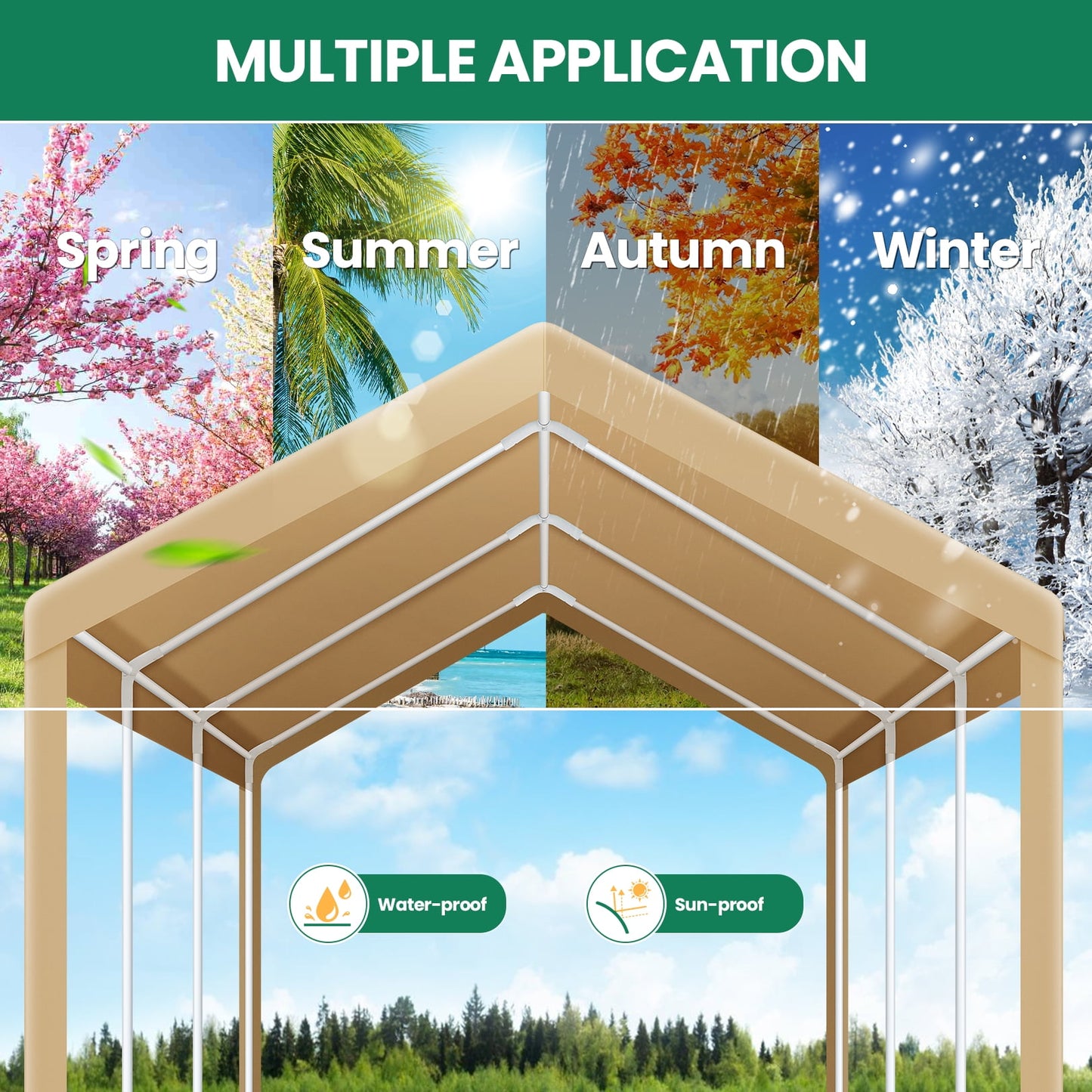 COBIZI Outdoor Metal Carport, 10' x 20' Heavy Duty Garage Car Shelter Shade, Carport Canopy with Powder-Coated Steel Frame for Outdoor Party, Birthday, Upgraded Khaki